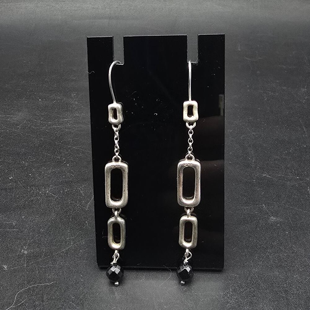 Sterling Silver Rectangle Dangle Drop Earrings 92… - image 1